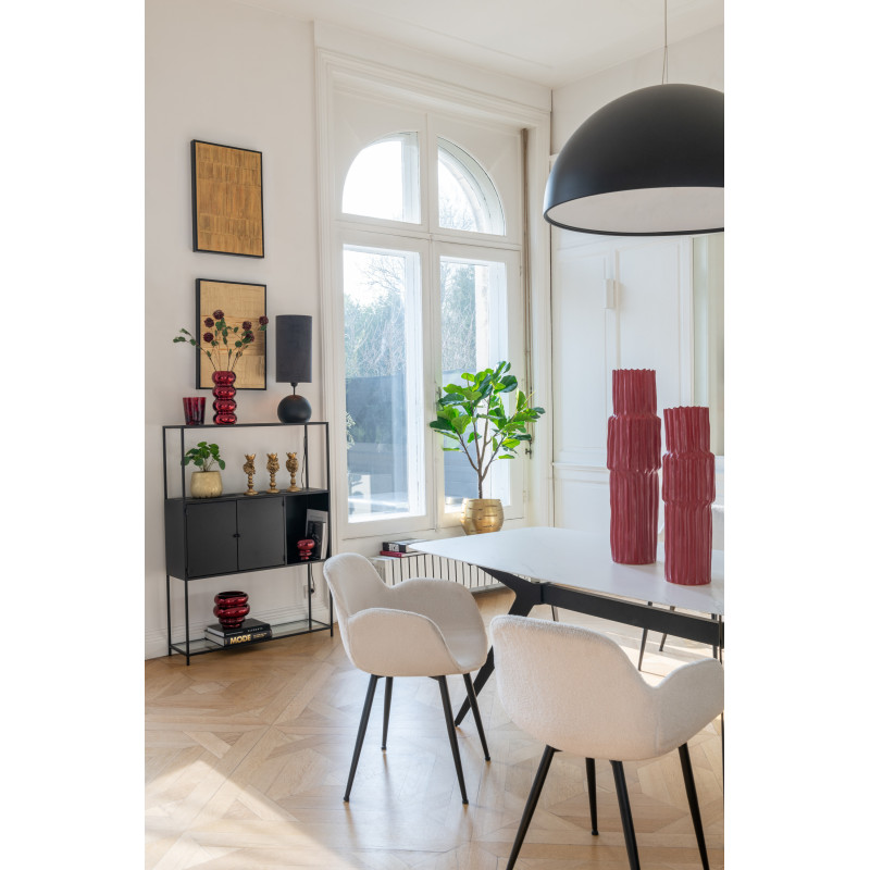 Fauteuil de table moderne en Tissu Blanc Bouclette Métal Noir Woolly - 10