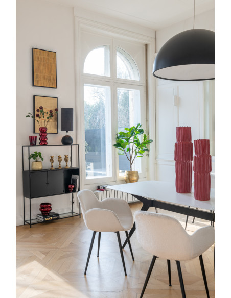 Fauteuil de table moderne en Tissu Blanc Bouclette Métal Noir Woolly - 10