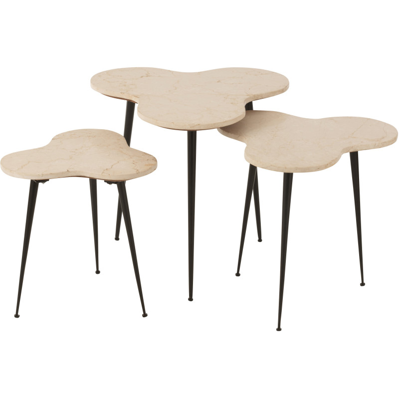 Table basse gigogne Abeille Originale en Marbre Blanc Métal Noir Beebee (Lot de 3) - 1