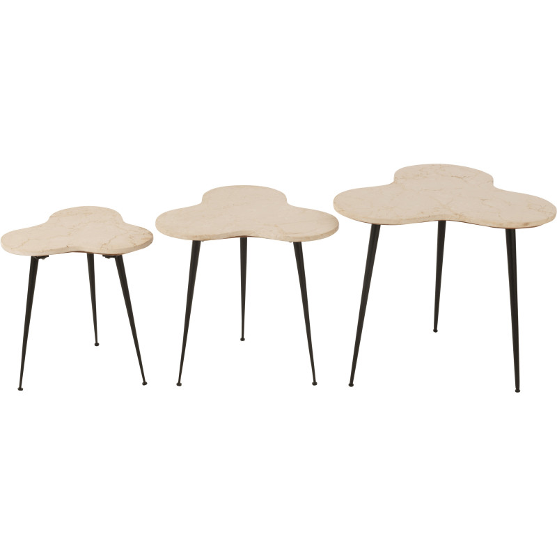 Table basse gigogne Abeille Originale en Marbre Blanc Métal Noir Beebee (Lot de 3) - 2