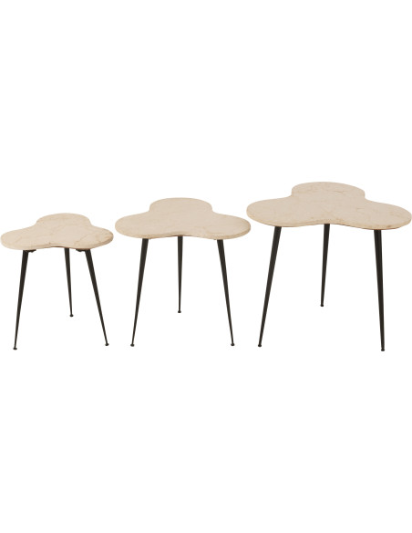 Table basse gigogne Abeille Originale en Marbre Blanc Métal Noir Beebee (Lot de 3) - 2