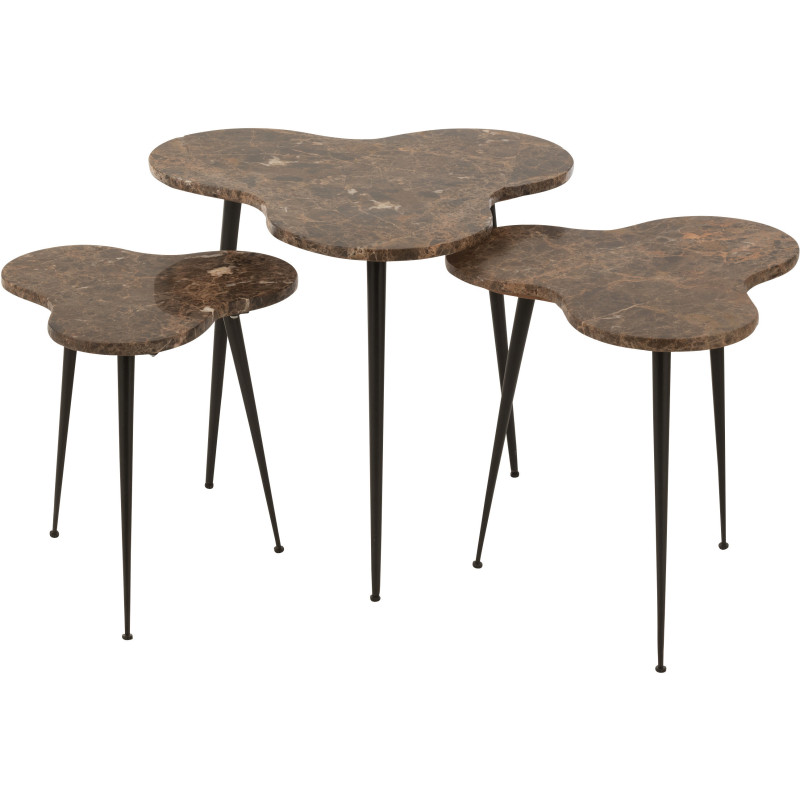 Table basse gigogne Abeille Originale en Marbre Marron Métal Noir Beebee (Lot de 3) - 1