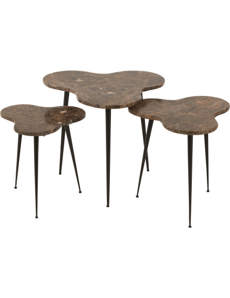 Table basse gigogne Abeille Originale en Marbre Marron Métal Noir Beebee (Lot de 3) - 1