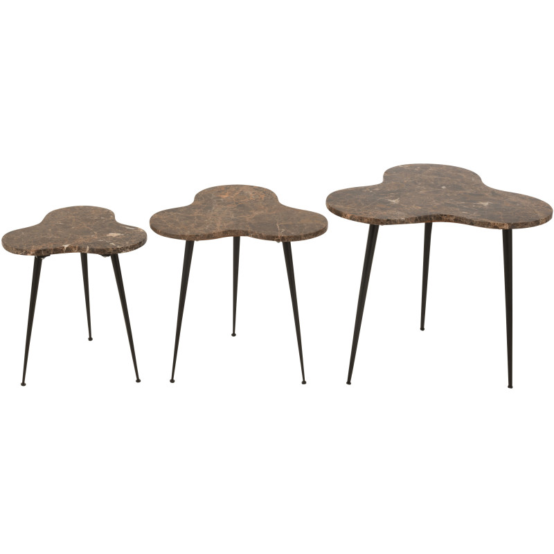 Table basse gigogne Abeille Originale en Marbre Marron Métal Noir Beebee (Lot de 3) - 2