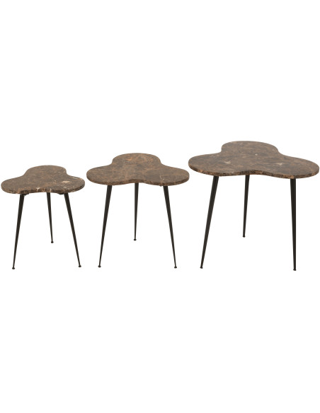 Table basse gigogne Abeille Originale en Marbre Marron Métal Noir Beebee (Lot de 3) - 2