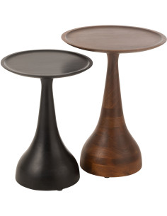 Table d'appoint gigogne moderne Ronde en Bois de manguier Marron Noir Paro (Lot de 2) - 1