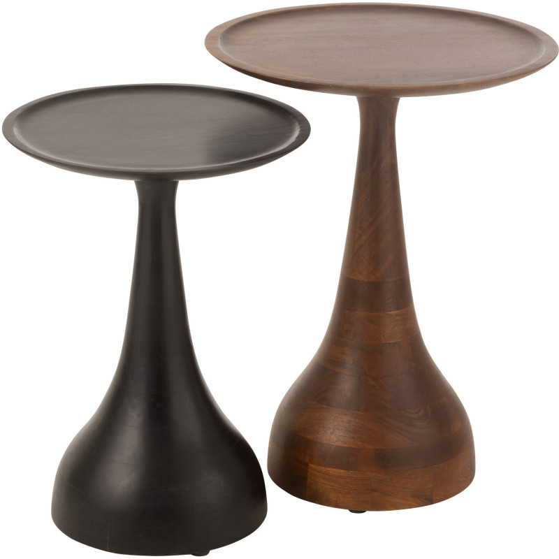 Table d'appoint gigogne moderne Ronde en Bois de manguier Marron Noir Paro (Lot de 2) - 1