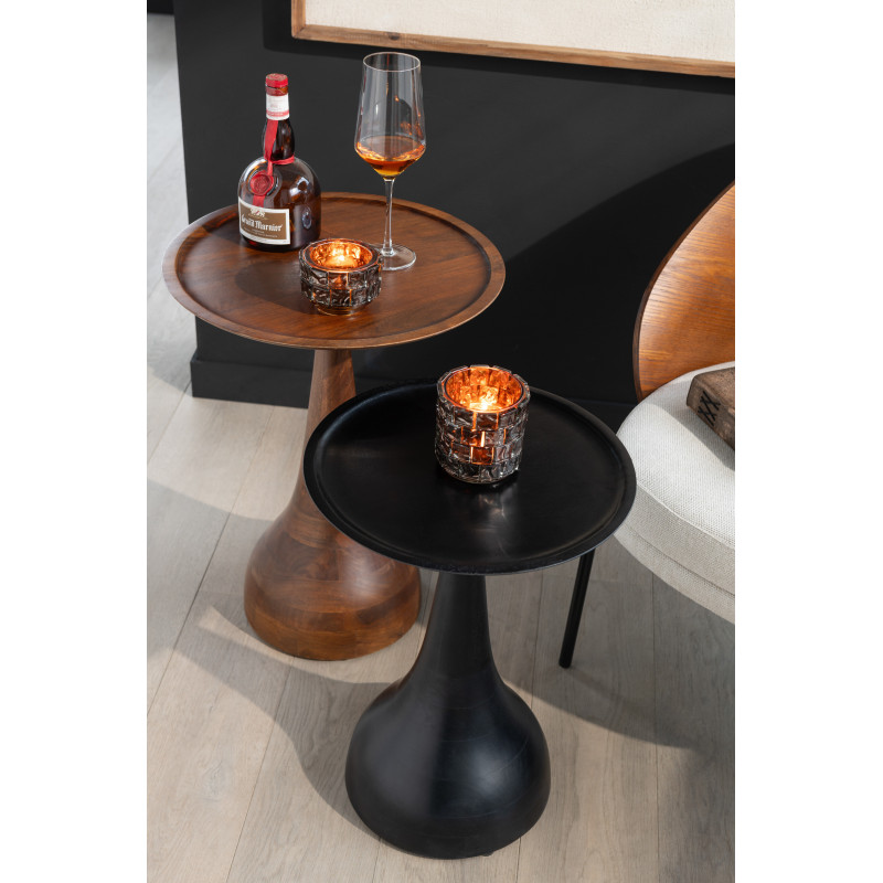 Table d'appoint gigogne moderne Ronde en Bois de manguier Marron Noir Paro (Lot de 2) - 2