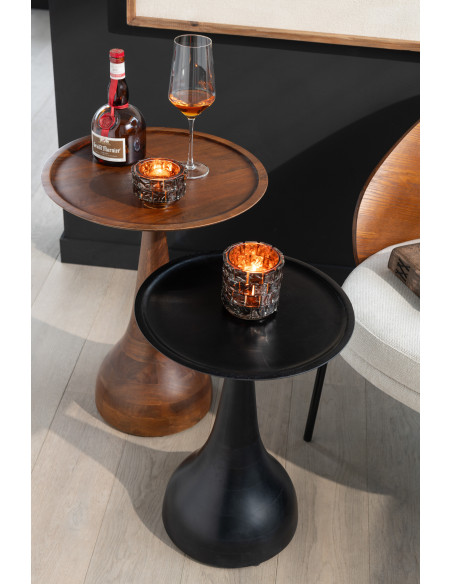 Table d'appoint gigogne moderne Ronde en Bois de manguier Marron Noir Paro (Lot de 2) - 2