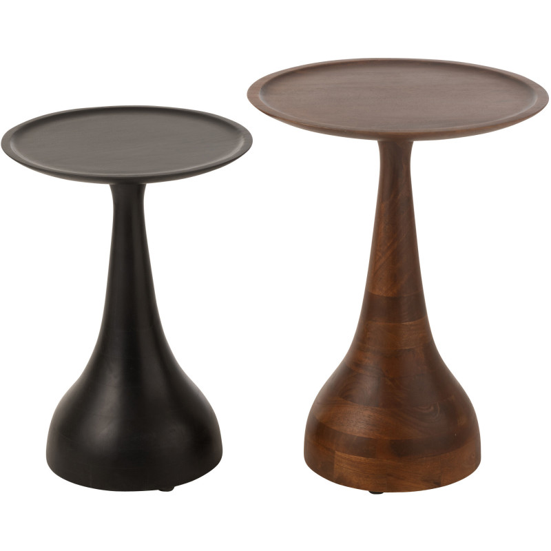 Table d'appoint gigogne moderne Ronde en Bois de manguier Marron Noir Paro (Lot de 2) - 7