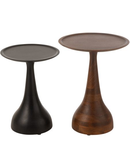 Table d'appoint gigogne moderne Ronde en Bois de manguier Marron Noir Paro (Lot de 2) - 7