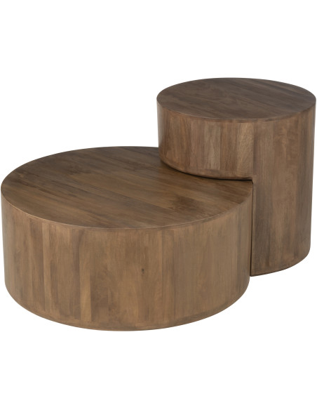 Table basse moderne Ronde en Bois de manguier Marron Toge (Lot de 2) - 1