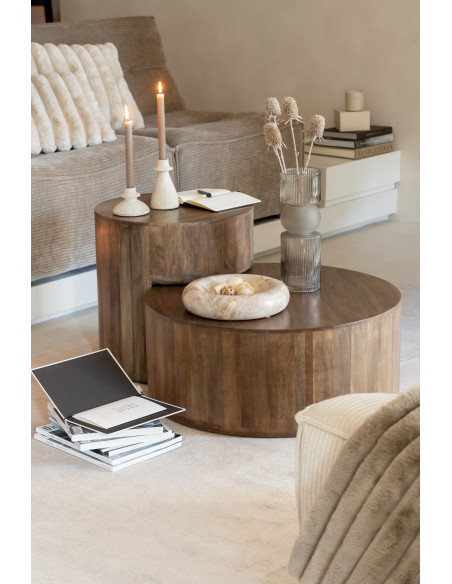 Table basse moderne Ronde en Bois de manguier Marron Toge (Lot de 2) - 2