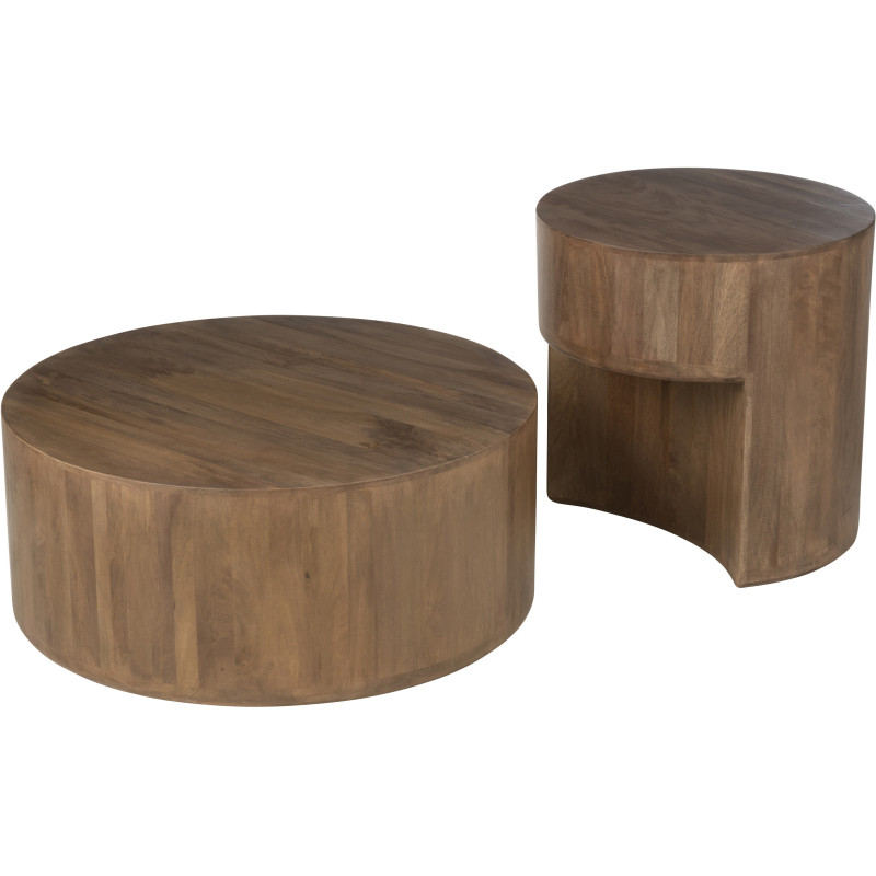 Table basse moderne Ronde en Bois de manguier Marron Toge (Lot de 2) - 3