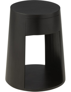 Table d'appoint moderne Ronde 1 tiroir en Bois de manguier Noir Drawn - 1