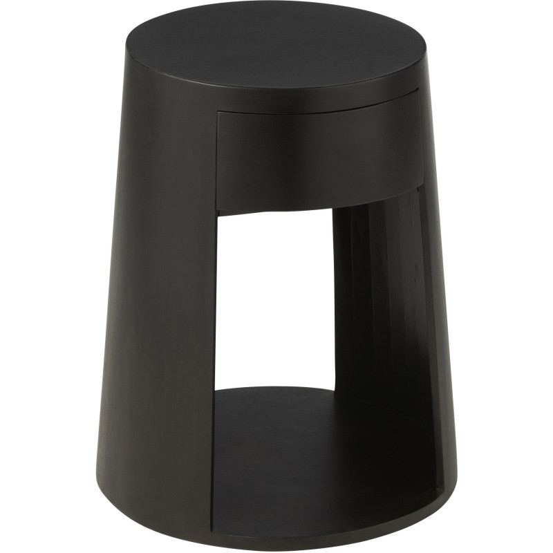 Table d'appoint moderne Ronde 1 tiroir en Bois de manguier Noir Drawn - 1