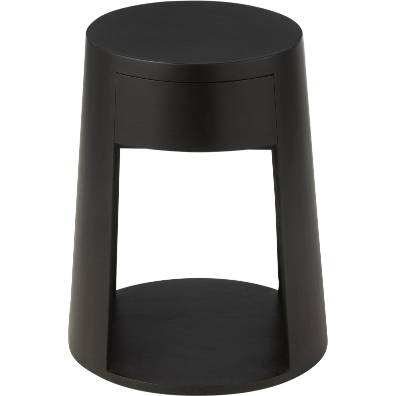 Table d'appoint moderne Ronde 1 tiroir en Bois de manguier Noir Drawn - 3