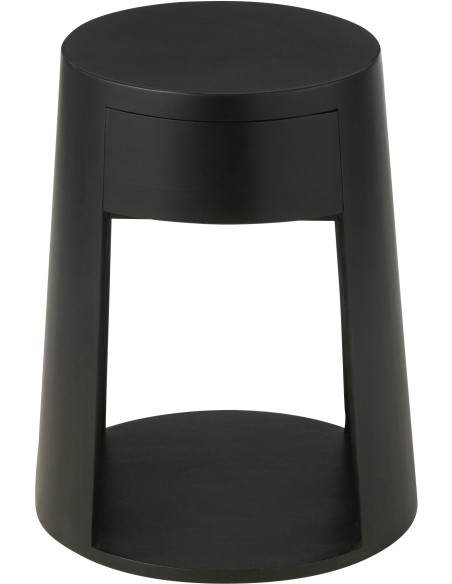 Table d'appoint moderne Ronde 1 tiroir en Bois de manguier Noir Drawn - 3