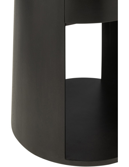 Table d'appoint moderne Ronde 1 tiroir en Bois de manguier Noir Drawn - 6