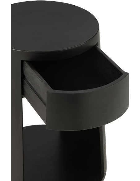 Table d'appoint moderne Ronde 1 tiroir en Bois de manguier Noir Drawn - 9