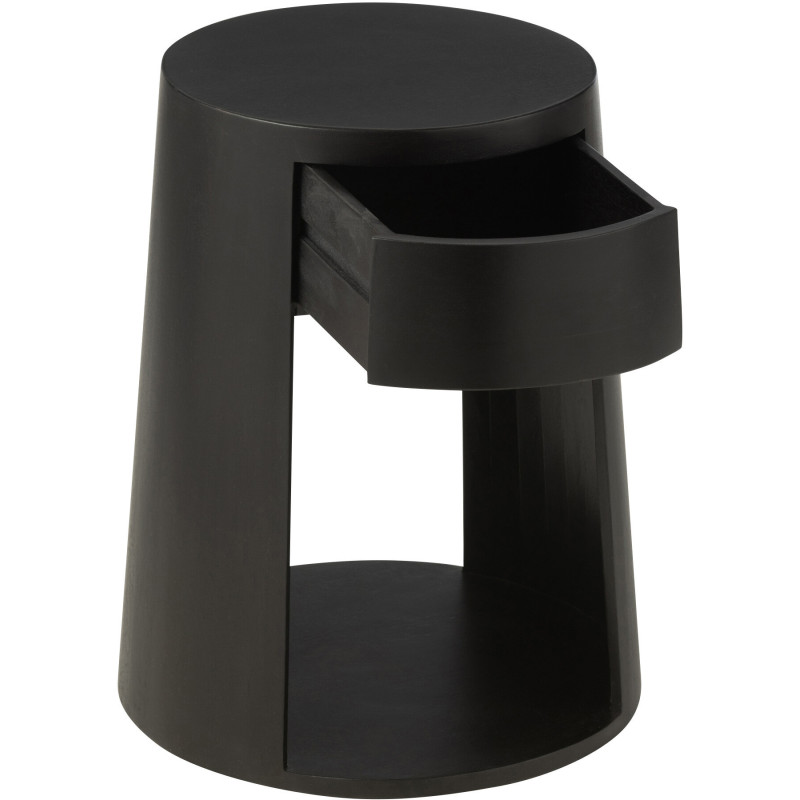 Table d'appoint moderne Ronde 1 tiroir en Bois de manguier Noir Drawn - 10