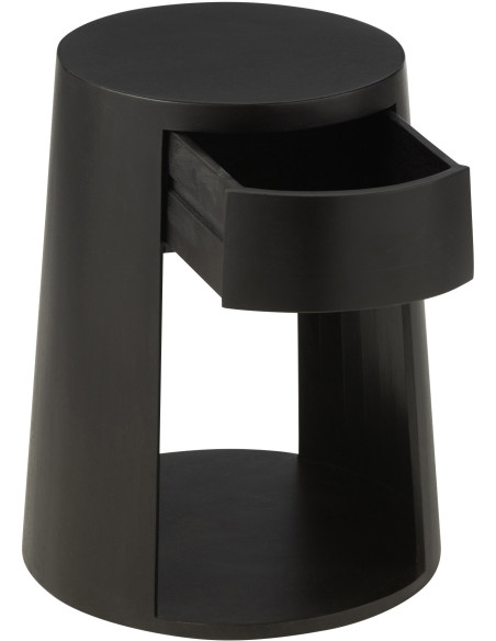 Table d'appoint moderne Ronde 1 tiroir en Bois de manguier Noir Drawn - 10