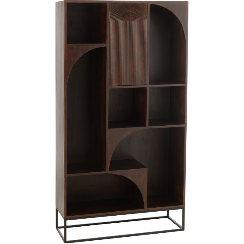 Bibliothèque moderne 1 porte 7 niches en Bois de manguier Marron Métal Noir Mode - 1