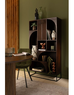 Bibliothèque moderne 1 porte 7 niches en Bois de manguier Marron Métal Noir Mode - 2