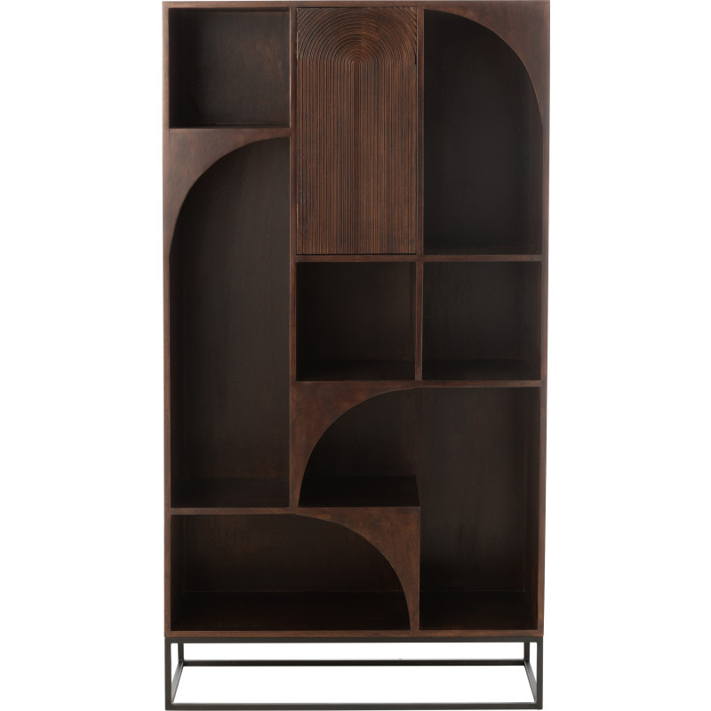 Bibliothèque moderne 1 porte 7 niches en Bois de manguier Marron Métal Noir Mode - 3