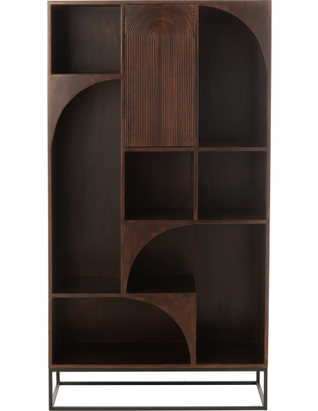 Bibliothèque moderne 1 porte 7 niches en Bois de manguier Marron Métal Noir Mode - 3