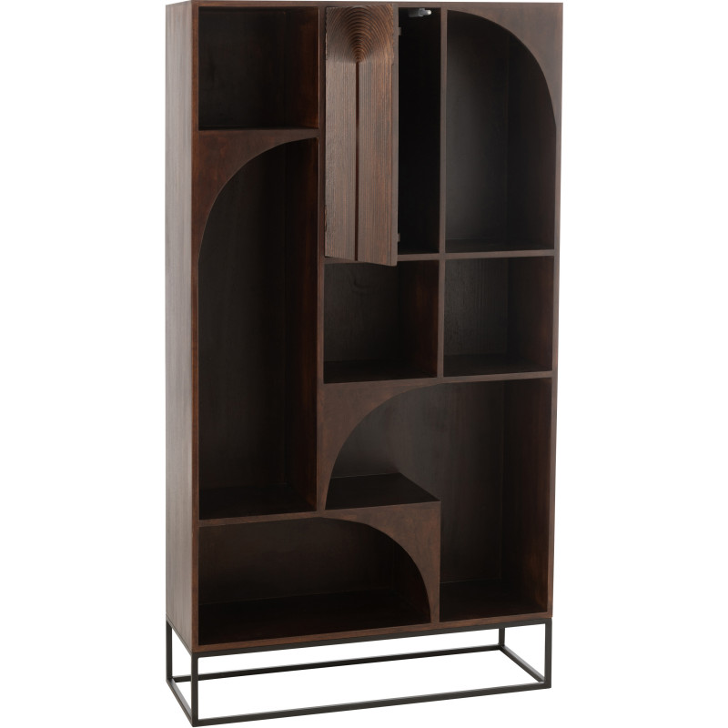 Bibliothèque moderne 1 porte 7 niches en Bois de manguier Marron Métal Noir Mode - 10