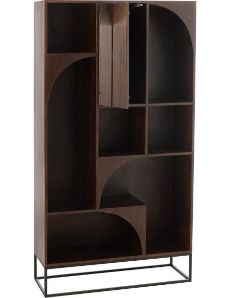Bibliothèque moderne 1 porte 7 niches en Bois de manguier Marron Métal Noir Mode - 10