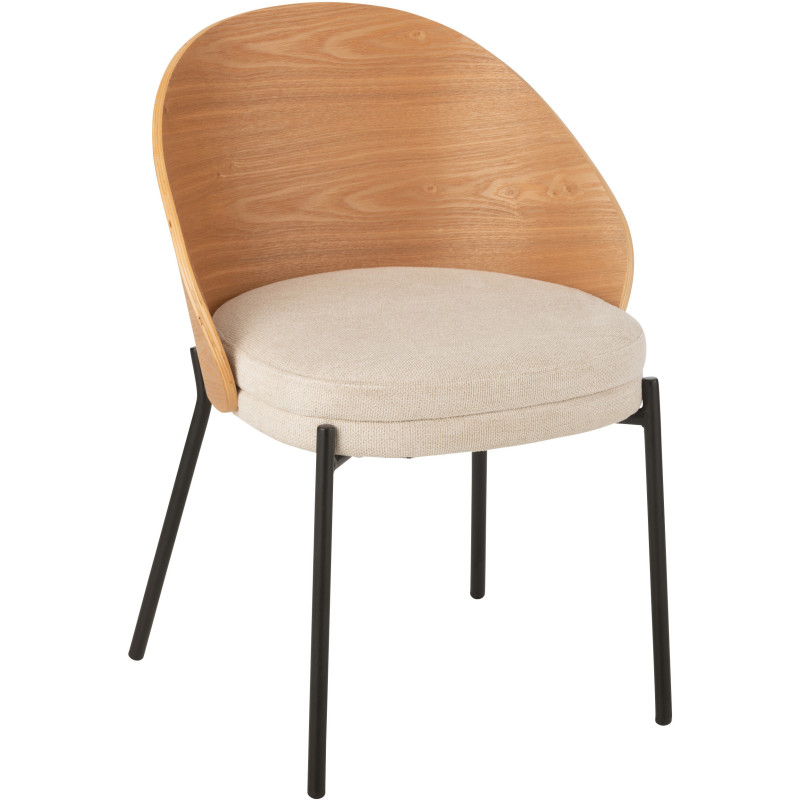 Chaise design en Tissu Beige Bois Naturel Métal Noir Lone - 1