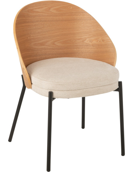Chaise design en Tissu Beige Bois Naturel Métal Noir Lone - 1
