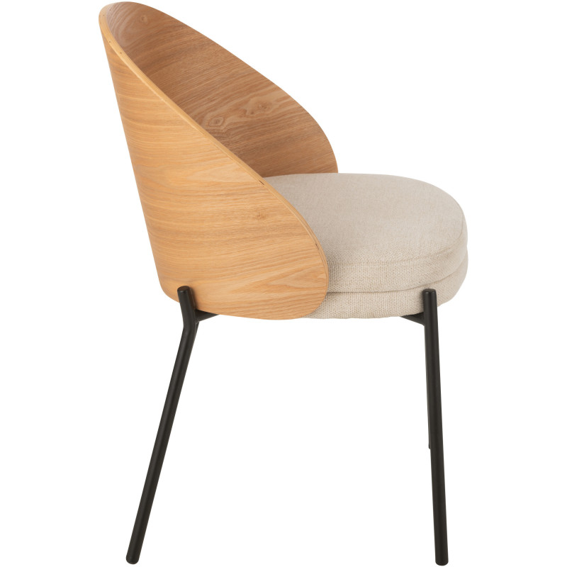 Chaise design en Tissu Beige Bois Naturel Métal Noir Lone - 3
