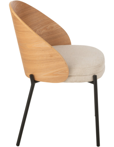 Chaise design en Tissu Beige Bois Naturel Métal Noir Lone - 3