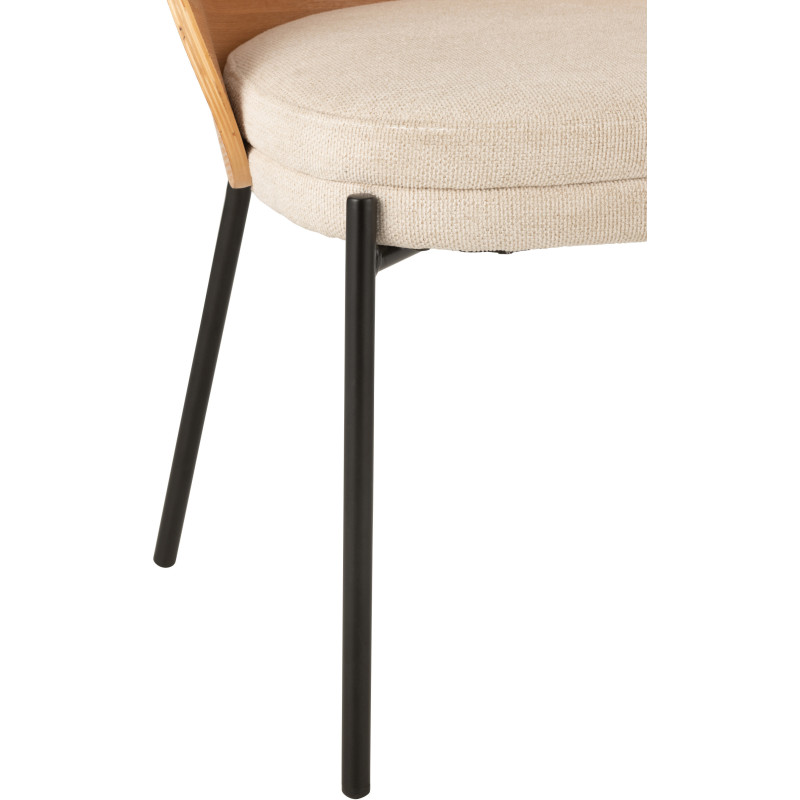Chaise design en Tissu Beige Bois Naturel Métal Noir Lone - 5
