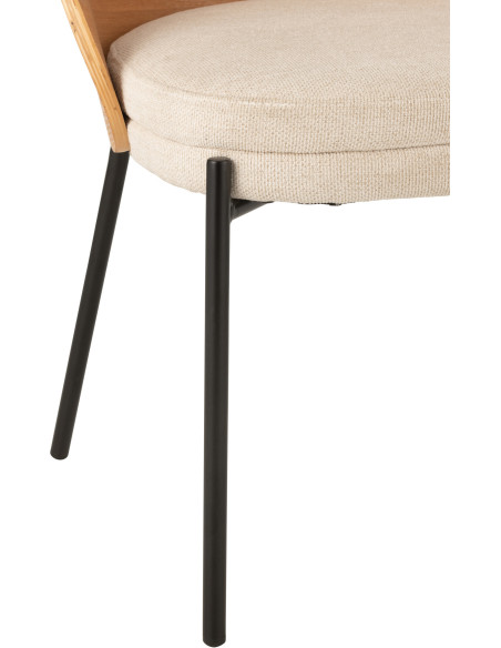 Chaise design en Tissu Beige Bois Naturel Métal Noir Lone - 5