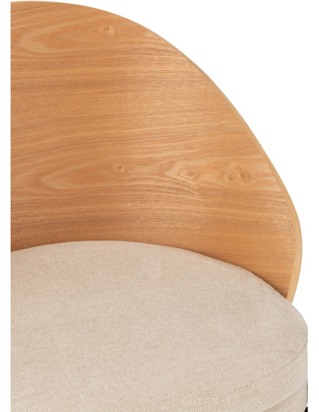 Chaise design en Tissu Beige Bois Naturel Métal Noir Lone - 7