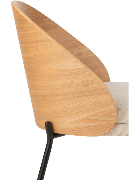 Chaise design en Tissu Beige Bois Naturel Métal Noir Lone - 8