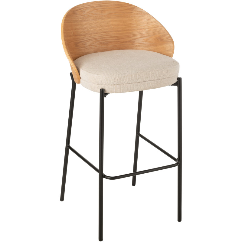 Tabouret de bar design en Tissu Beige Bois Naturel Métal Noir Lone - 1