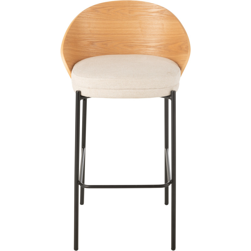 Tabouret de bar design en Tissu Beige Bois Naturel Métal Noir Lone - 2