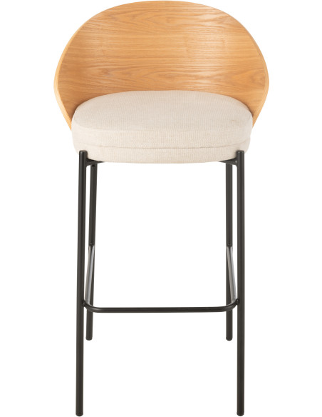 Tabouret de bar design en Tissu Beige Bois Naturel Métal Noir Lone - 2