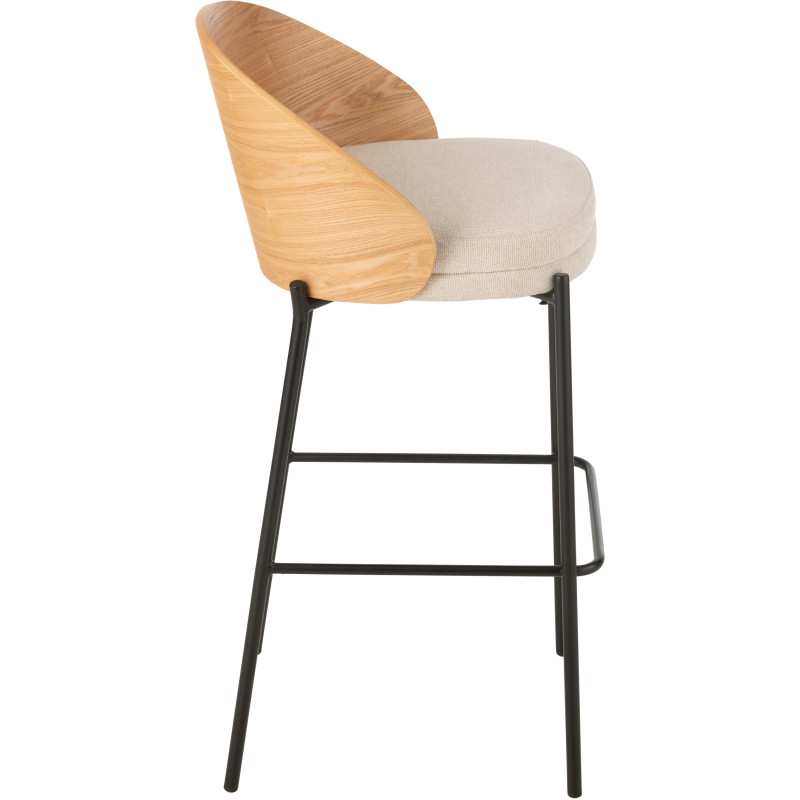 Tabouret de bar design en Tissu Beige Bois Naturel Métal Noir Lone - 3