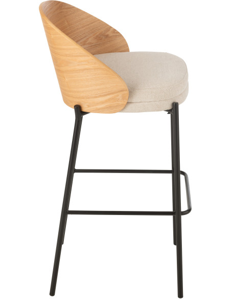 Tabouret de bar design en Tissu Beige Bois Naturel Métal Noir Lone - 3