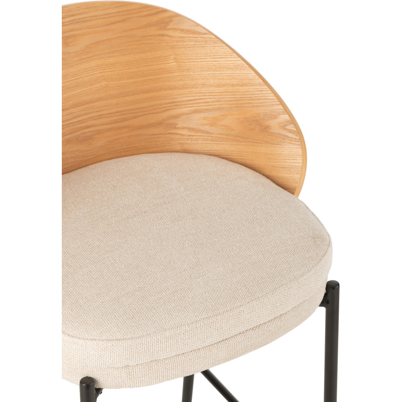 Tabouret de bar design en Tissu Beige Bois Naturel Métal Noir Lone - 6