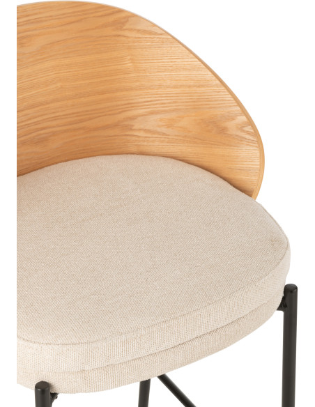 Tabouret de bar design en Tissu Beige Bois Naturel Métal Noir Lone - 6