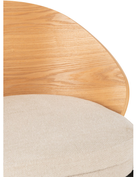 Tabouret de bar design en Tissu Beige Bois Naturel Métal Noir Lone - 7