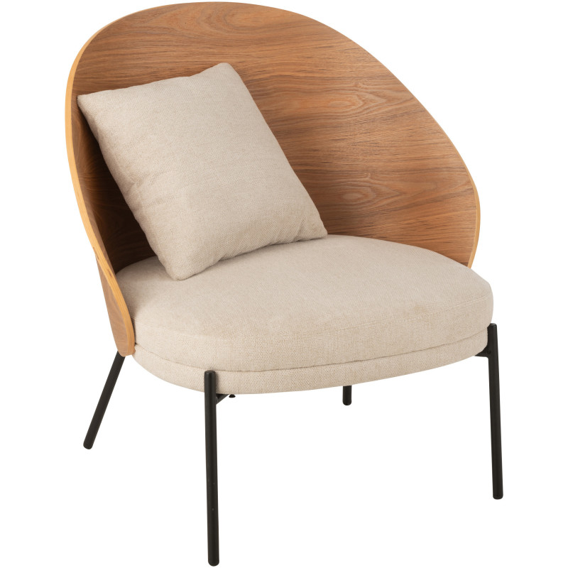 Fauteuil lounge en Tissu Beige Bois Naturel Métal Noir Lone - 1