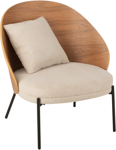 Fauteuil lounge en Tissu Beige Bois Naturel Métal Noir Lone - 1
